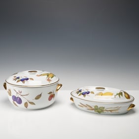 2pc Royal Worcester Porcelain Covered Casserole Serve Ware, Evesham