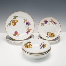 7pc Royal Worcester Porcelain Dinnerware-Bowls & Plates, Evesham
