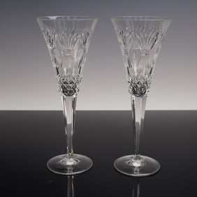 2pc Waterford Crystal Millennium Prosperity Champagne Flutes
