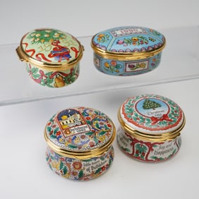 4pc Halcyon Days Enamel Boxes