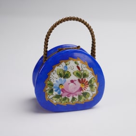 AP Limoges France Floral Blue Purse Treasure Box