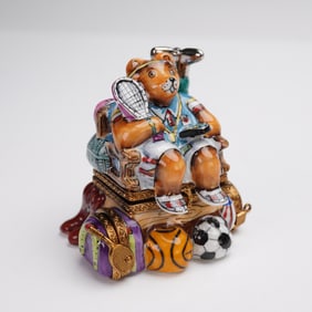 La Gloriette Limoges Porcelain Multi-Sport Bear Treasure Box, 3-Hinged