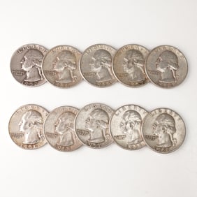 10pc 1955 to 1959 Washington Silver Quarters