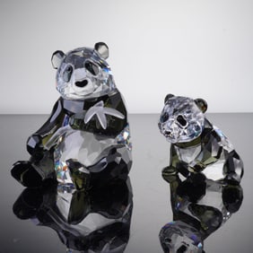 Swarovski Crystal Figurines, Panda Mother And Cub