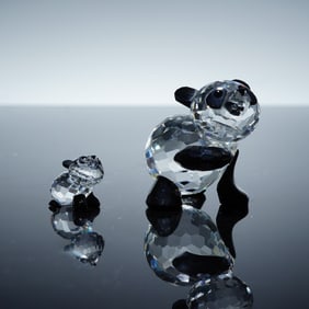 Swarovski Rare Encounters Crystal Figurines, Mother Panda & Panda Baby