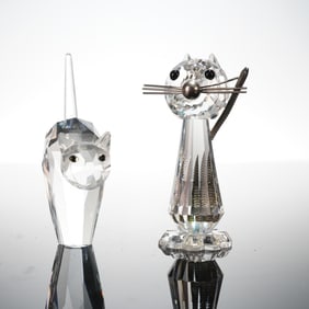 2pc Swarovski Crystal Figurines, Medium Cat & Tom Cat