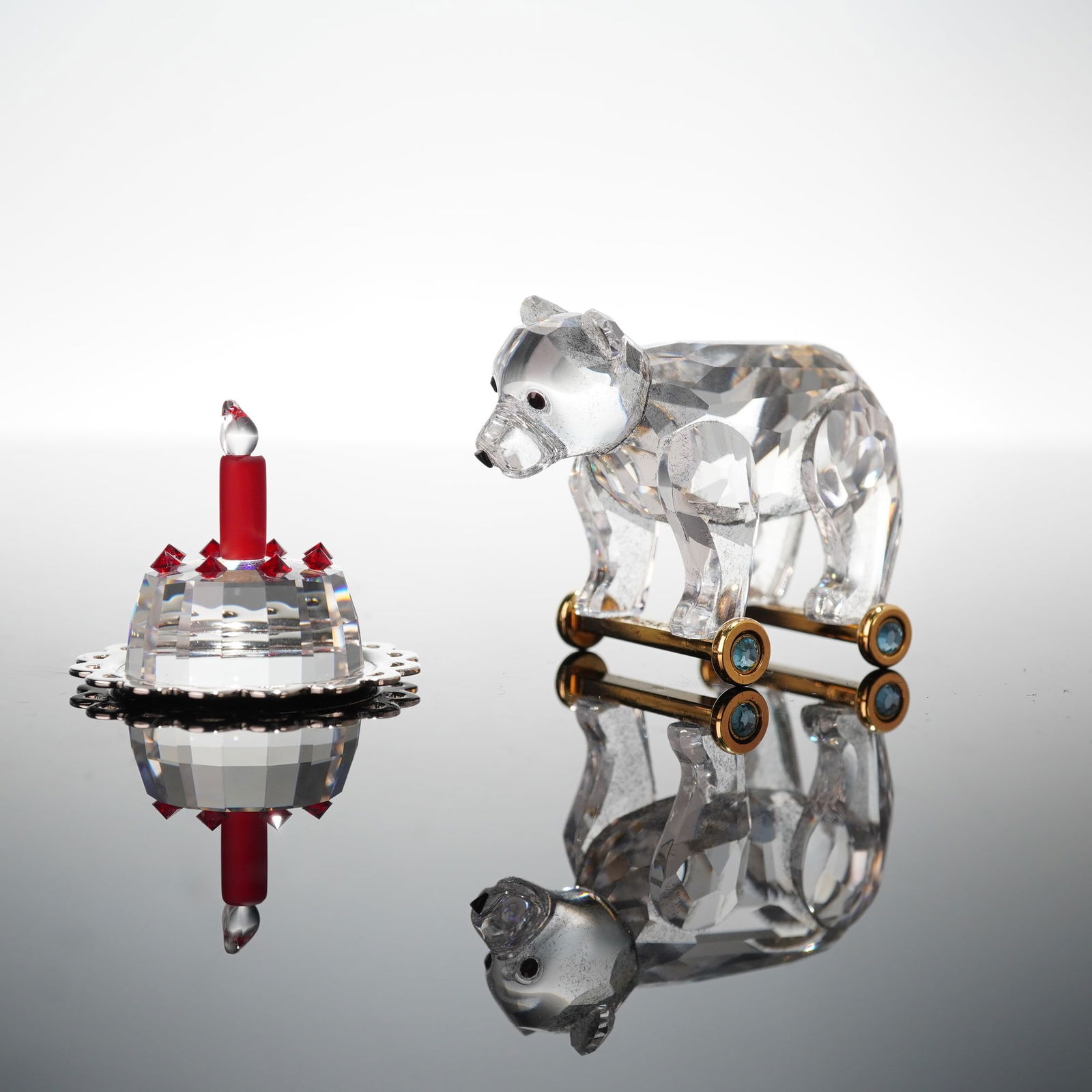 2pc Swarovski Crystal Memories Figurines, Bear on Wheels & Happy Birthday (1 of 4)