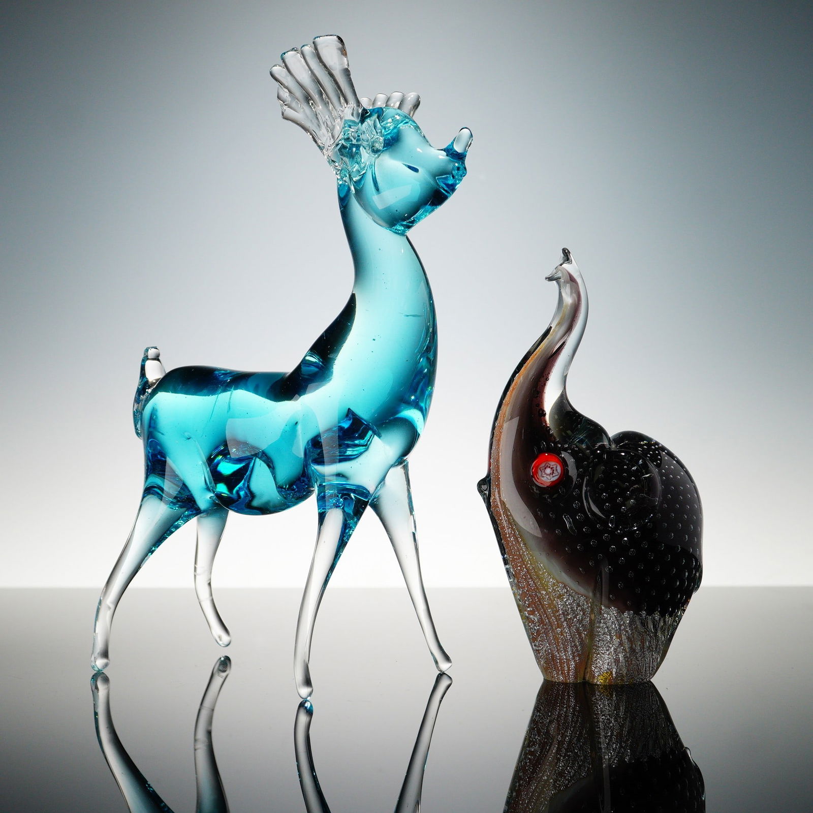 2pc Art Glass Blue Deer and Elephant Figurines (1 of 4)