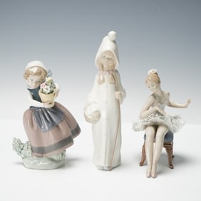 3pc Lladro Porcelain Figurines- Girl with Basket, Spring is Here & Recital
