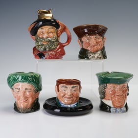 5pc Royal Doulton Character Lighter, Ash Bowls, and Ashtray
