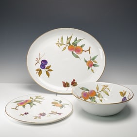 3pc Royal Worcester Porcelain Serve Ware- Platters & Bowl, Evesham