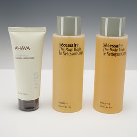 3pc Ahava and Necessaire Hand Cream and Body Wash Skincare Set