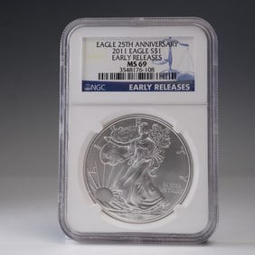 2011 American Silver Eagle Type 1 Dollar 25th Anniversary NGC Graded MS 69