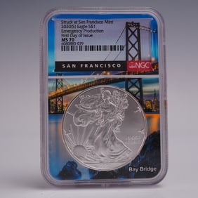 2020 (S) American Silver Eagle Emergency Prod. Dollar Coin NGC Graded MS 70