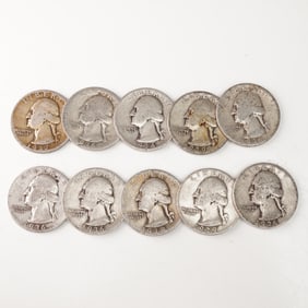 10pc 1934 to 1939 Washington Silver Quarters