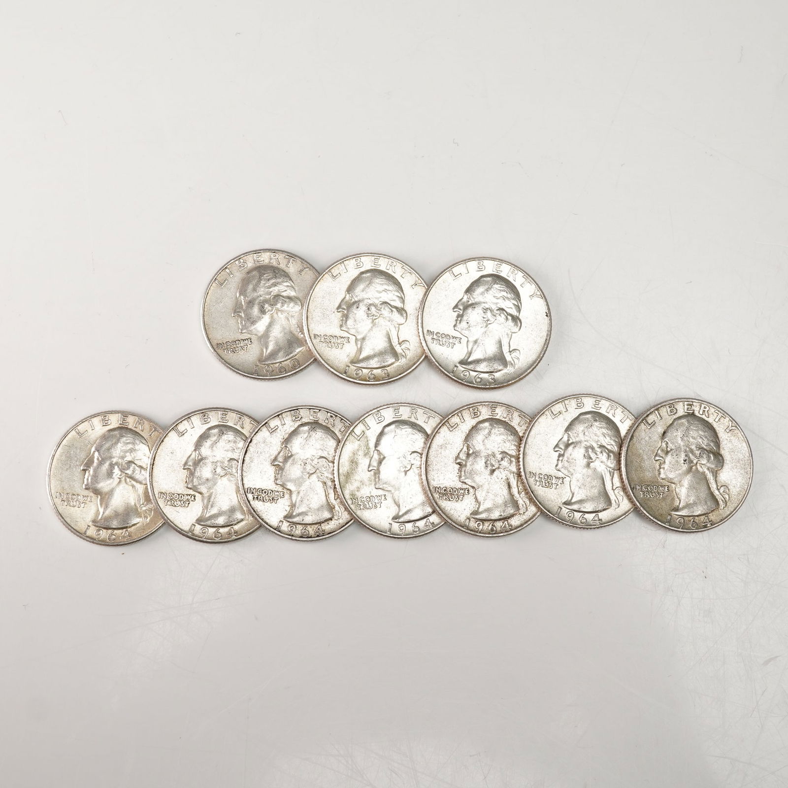 10pc 1960-D to 1964-D Washington Silver Quarters (1 of 5)