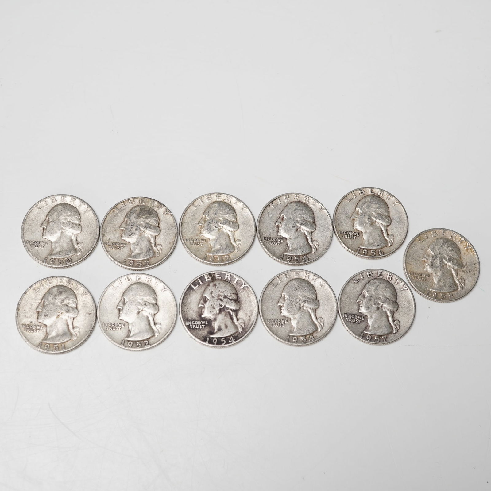 11pc 1950 to 1958 Washington Silver Quarters (1 of 5)