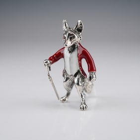 Sterling Silver Fox Figurine with Red Enamel Coat