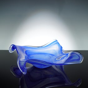 Lavorazione Arte Murano Blue Swirl Art Glass Bowl