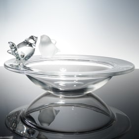 Crystal Bowl with Frosted and Clear Sparrows