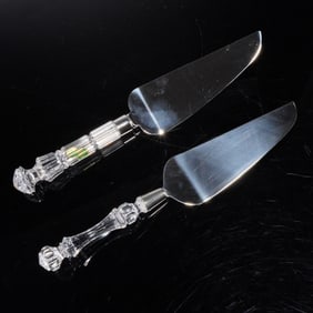 2pc Waterford and Fostoria Crystal Handle Cake Servers