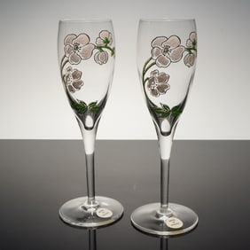 2pc Perrier Jouet Champagne Flutes Belle Epoque Pink Gold Flower