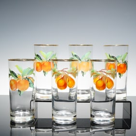 6pc Royal Worcester Oranges and Pears Highball Glasses, Evesham Gold