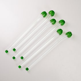 6pc Glass Cocktail Stirrers with Green Palm Tree Motif