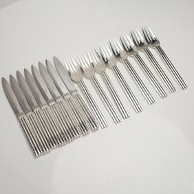 16pc Puiforcat Silver Plated Dinner Forks and Knives, Nantes