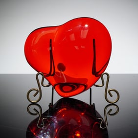 Elsa Peretti For Tiffany & Co. Red Glass Heart Paperweight