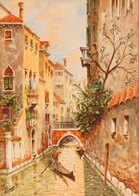 Original Watercolor on Paper Painting, Venetian Canal, Signed & Dated