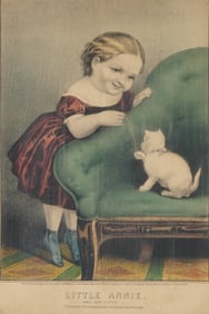 Currier & Ives, Hand-Colored Lithograph on Paper, Little Annie & Her Kittie