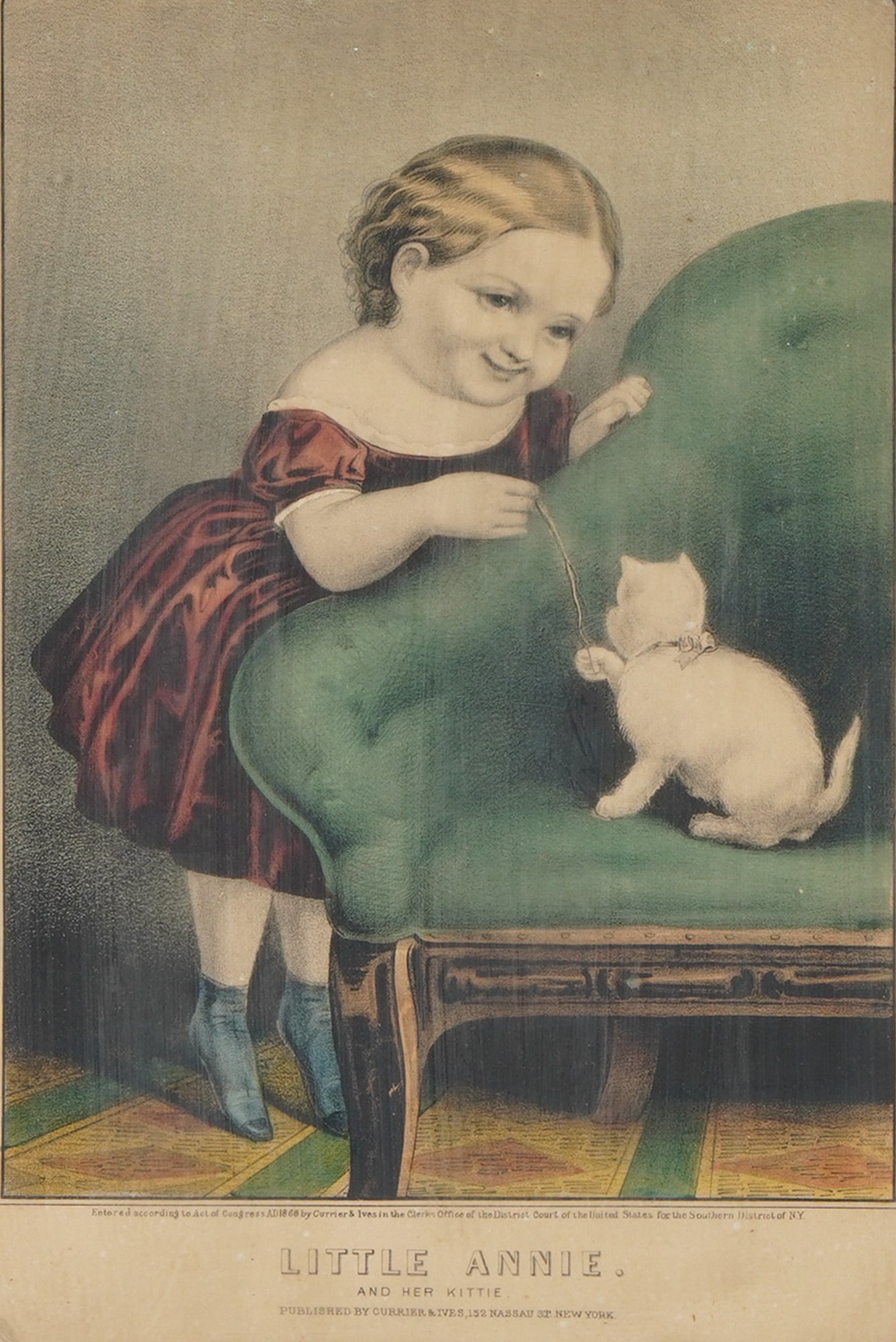 Currier & Ives, Hand-Colored Lithograph on Paper, Little Annie & Her Kittie (1 of 9)