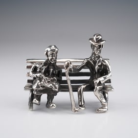 925 Silver Figurine of Elderly Couple on Park Bench