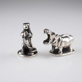 2pc Sterling Silver Miniatures, Hippo and Otter
