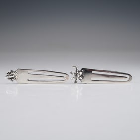 2pc Sterling Silver Bookmark Page Markers with Frog and Lizard Figures