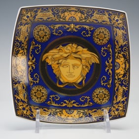 Rosenthal Porcelain Versace Dish, Medusa Blue