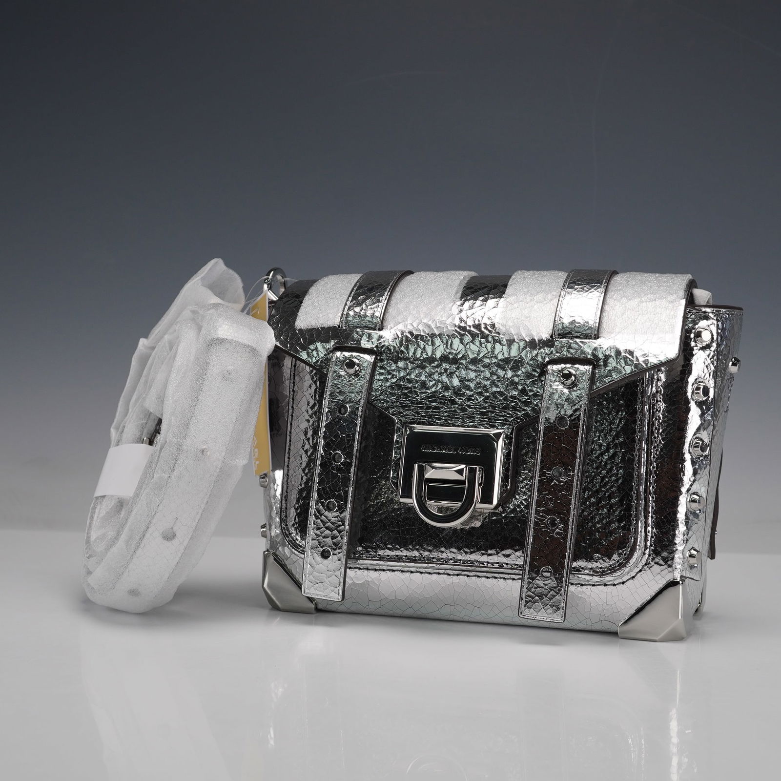 Michael Kors Small Messenger Bag, Manhattan Cracked Metallic Leather (1 of 5)