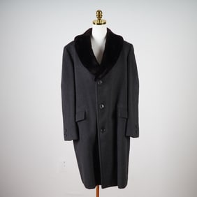 Cortefiel Wool Overcoat with Faux Fur Collar