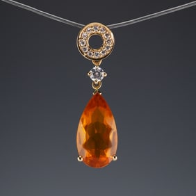 Gold-Tone Orange Faceted Teardrop and Clear Stone Pendant