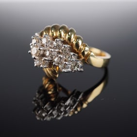 14K Gold Diamond Bypass Cluster Ring