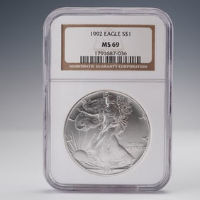 1992 American Silver Eagle Dollar Coin NGC Graded MS 69