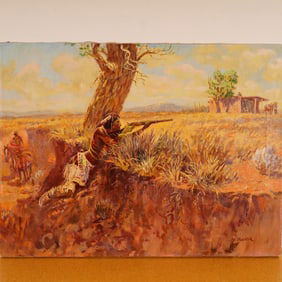 Joe Beeler, Western Oil on Canvas Painting, Ambush, Signed