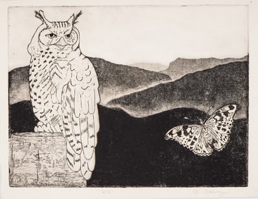 Debi Slowey, Night Watch (Owl), Etching on Paper, Signed and Numbered