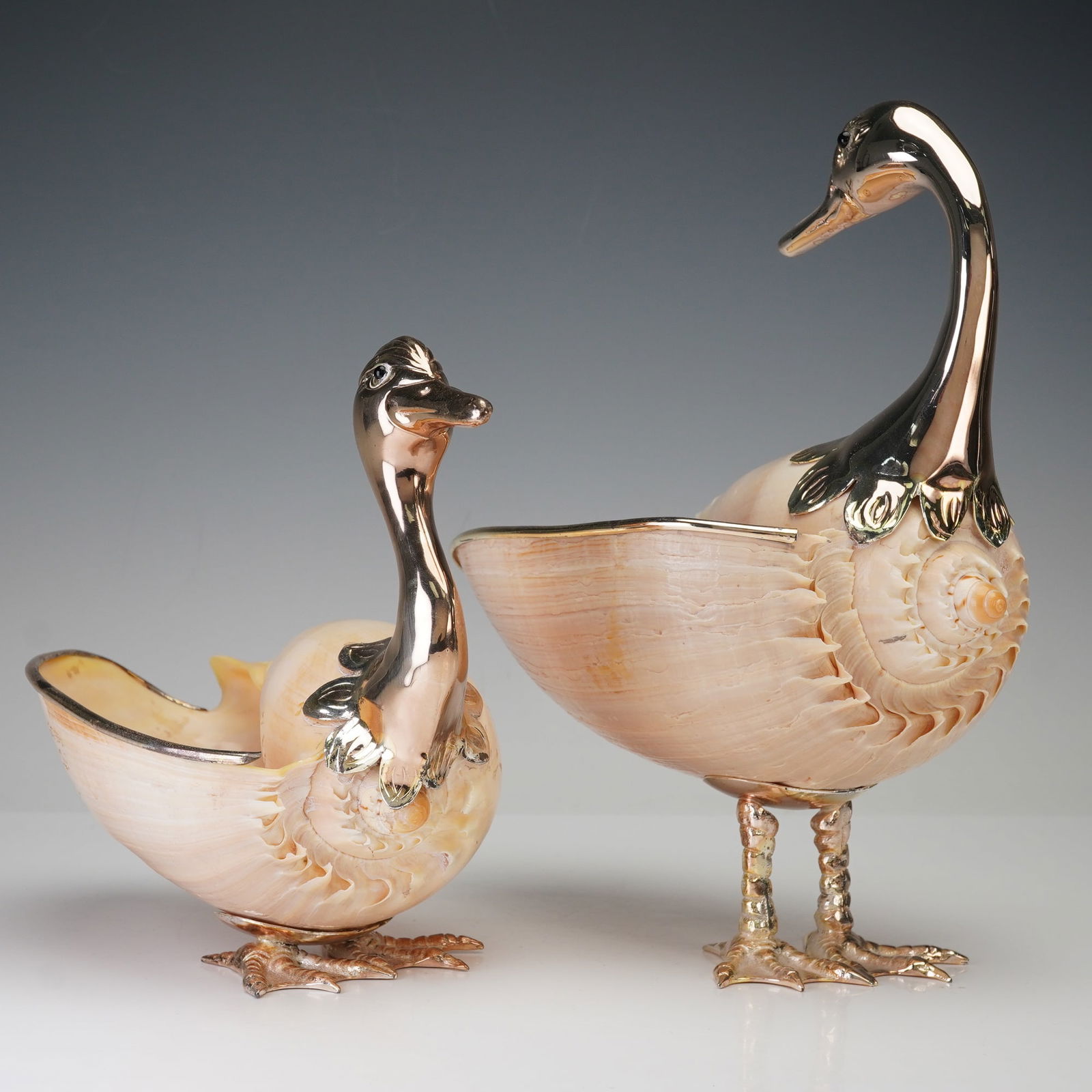 2pc Binazzi Italy Nautilus Shell Duck Sculptures (1 of 3)