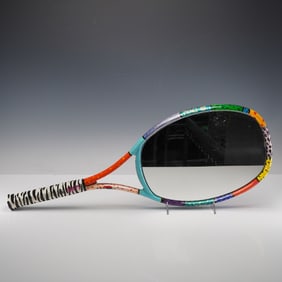 Mixed-Media Tennis Racquet Mirror, Signed