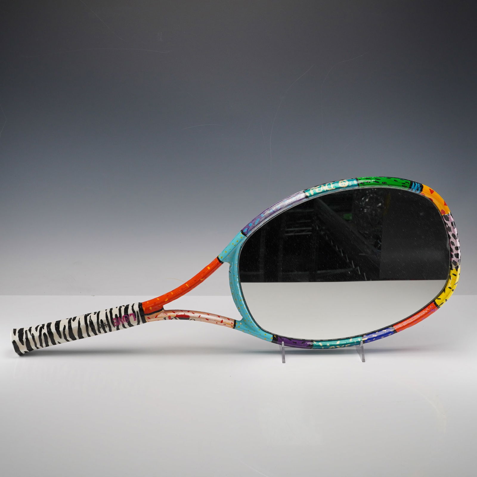 Mixed-Media Tennis Racquet Mirror, Signed (1 of 4)