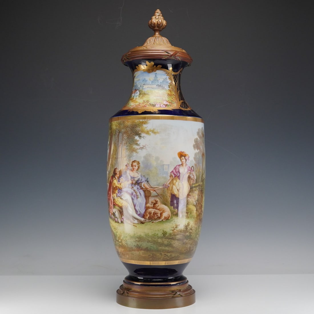 Style of Sevres by Emille Collot Porcelain Lidded Watteau Decor Vase (1 of 5)