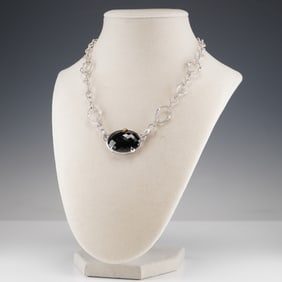 Judith Ripka 18K & Sterling Silver Black Faceted Oval Link Necklace