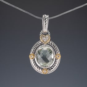 Judith Ripka 18K & Sterling Silver Green Gemstone and Diamond Pendant